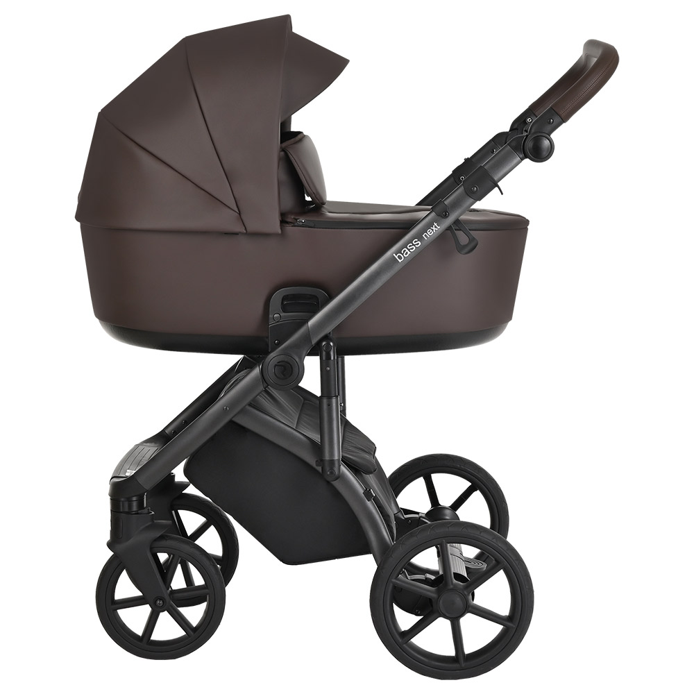 Коляска 2 в 1 Roan Bass Next Кожа Chocolate/Black/руч.Тем.коричневый