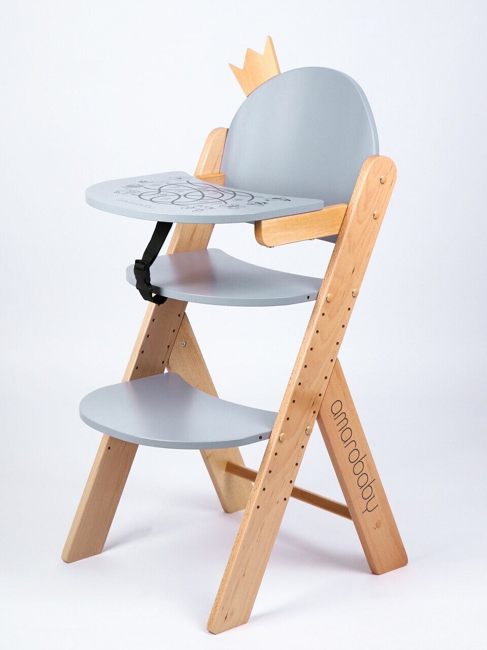 Растущий стул Amarobaby ECO CROWN, серый, деревянный, массив бука/клееный шпон