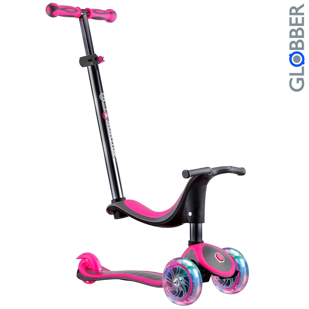 Самокат GLOBBER EVO 4 in1 TITANIUM с 3 светящимися колесами Neon Pink