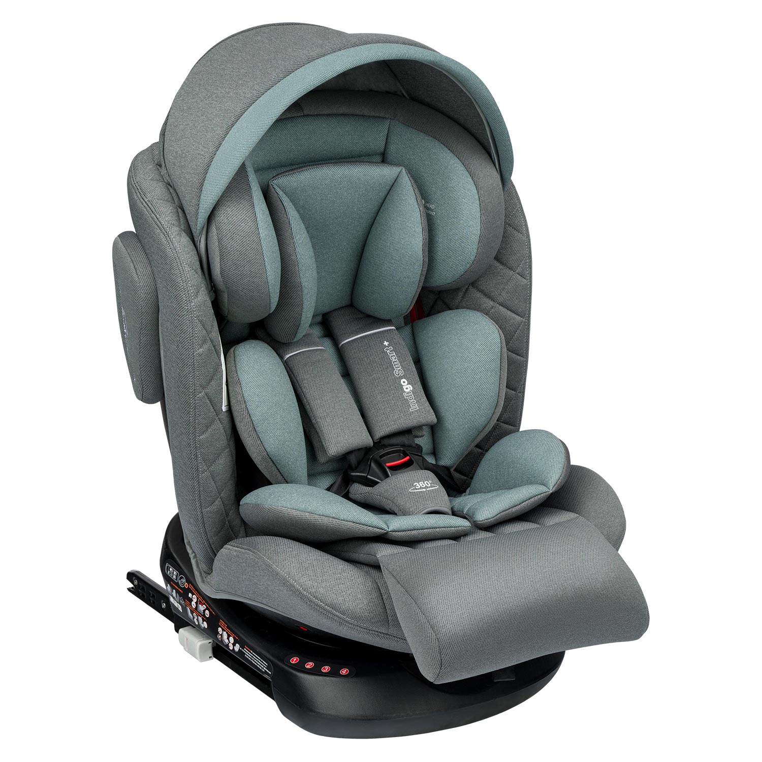 Автокресло Indigo SMART+ ISOFIX, группа 0+1+2+3 серый-зеленый