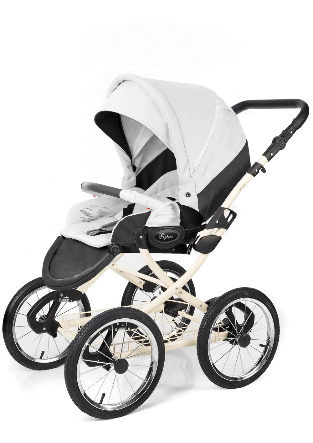 Прогулочная коляска Esspero Grand Classic (шасси Beige) White leatherette