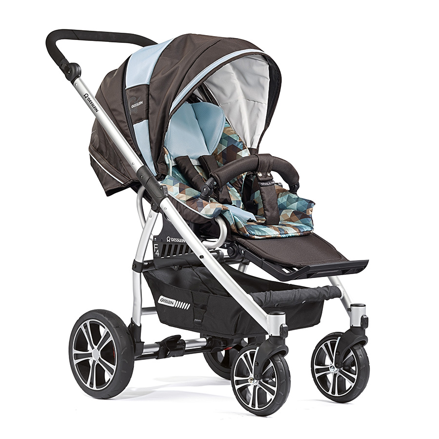 Прогулочная коляска Gesslein F4 Air+ с накидкой на ножки темно-коричневый/голубой калейдоскоп