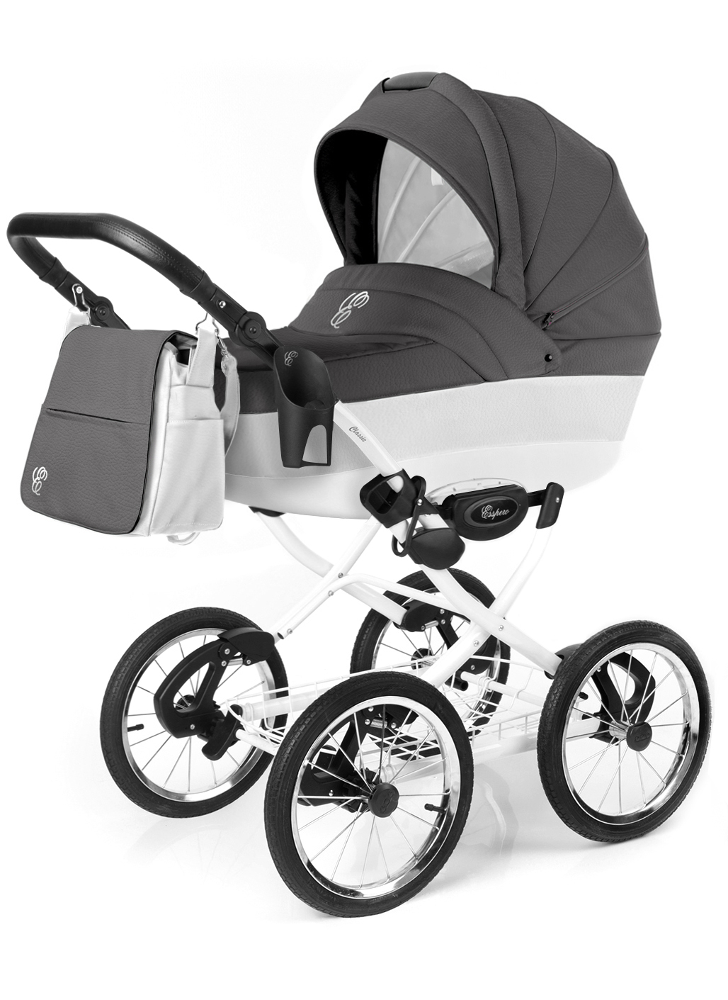Коляска для новорожденных Esspero Grand Classic (шасси White) Grafite leatherette