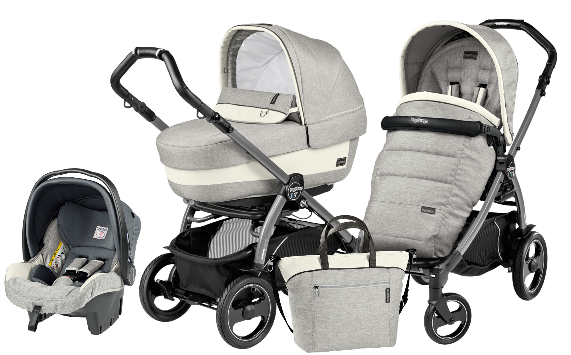 Коляска 3 в 1 Peg Perego Book 51 S Elite Set Modular (шасси Jet) Luxe Opal