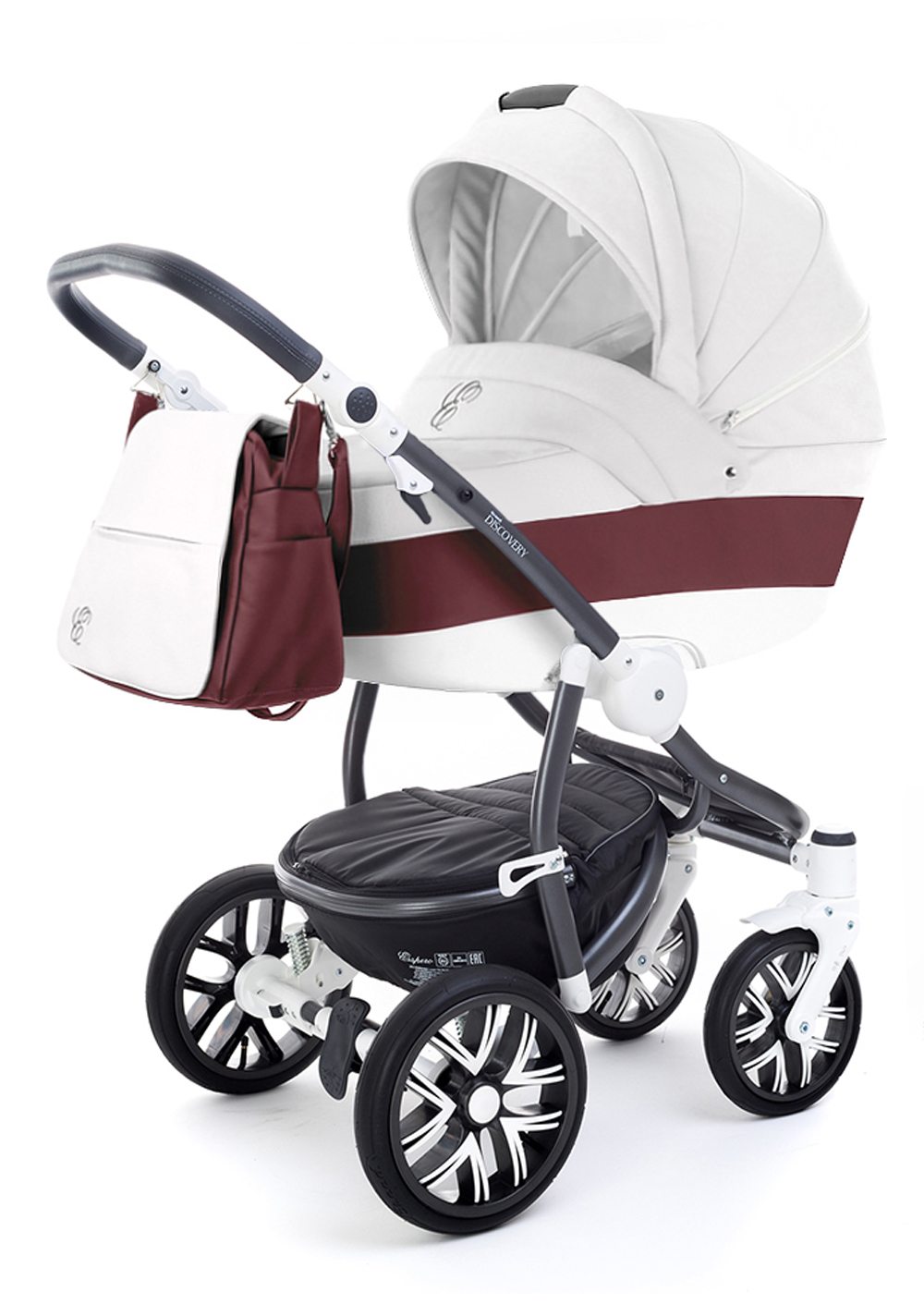 Коляска для новорожденных Esspero Grand Discovery (шасси Graphite White) Maroon leatherette