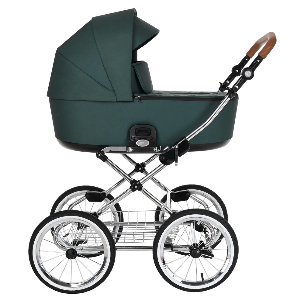 Коляска для новорожденных Roan Bass Next Classic, d14 Pacific Green/Chrome/руч.Коричневый