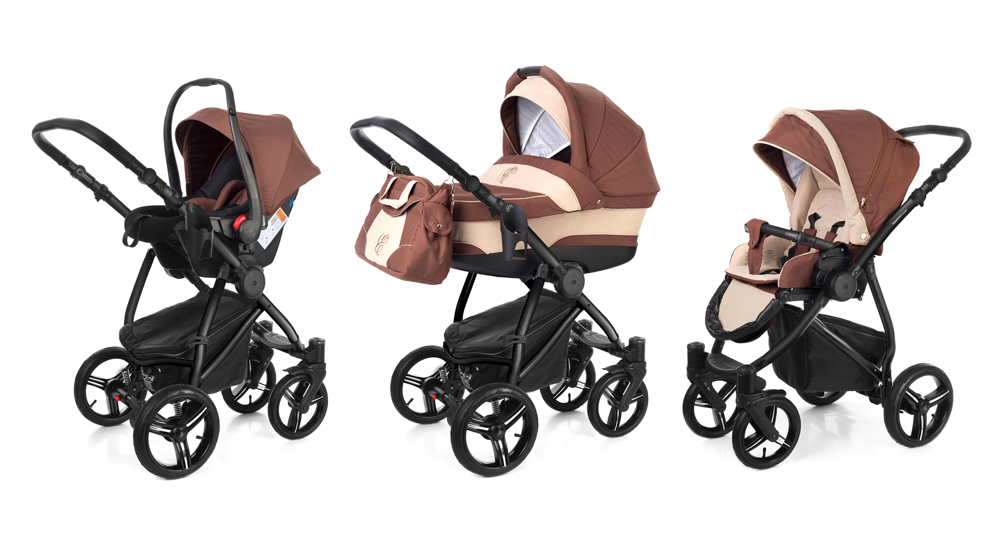 Коляска 3 в 1 Esspero Newborn Lux (шасси Black) Brown Beige