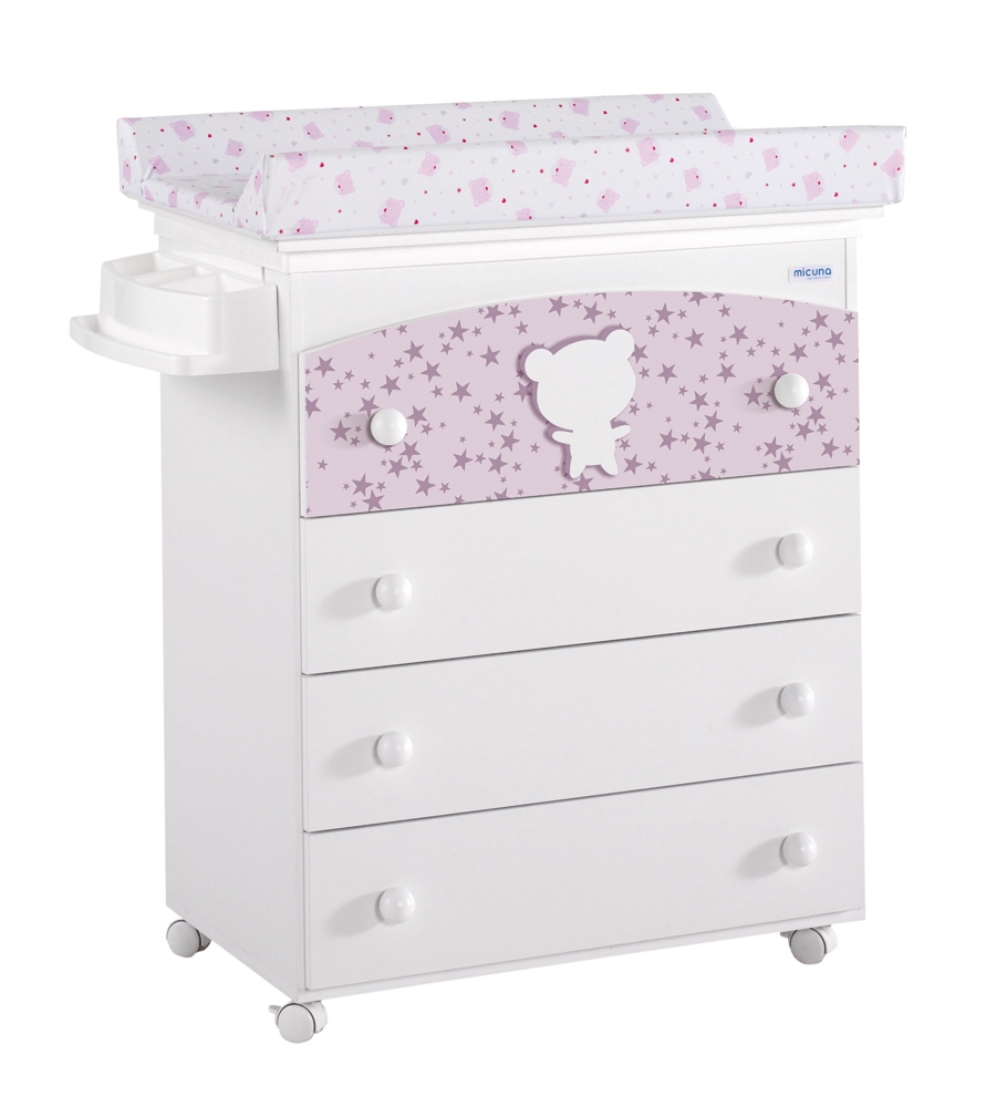 Пеленальный комод Micuna Vintage B-970 white-lilac/pink bears