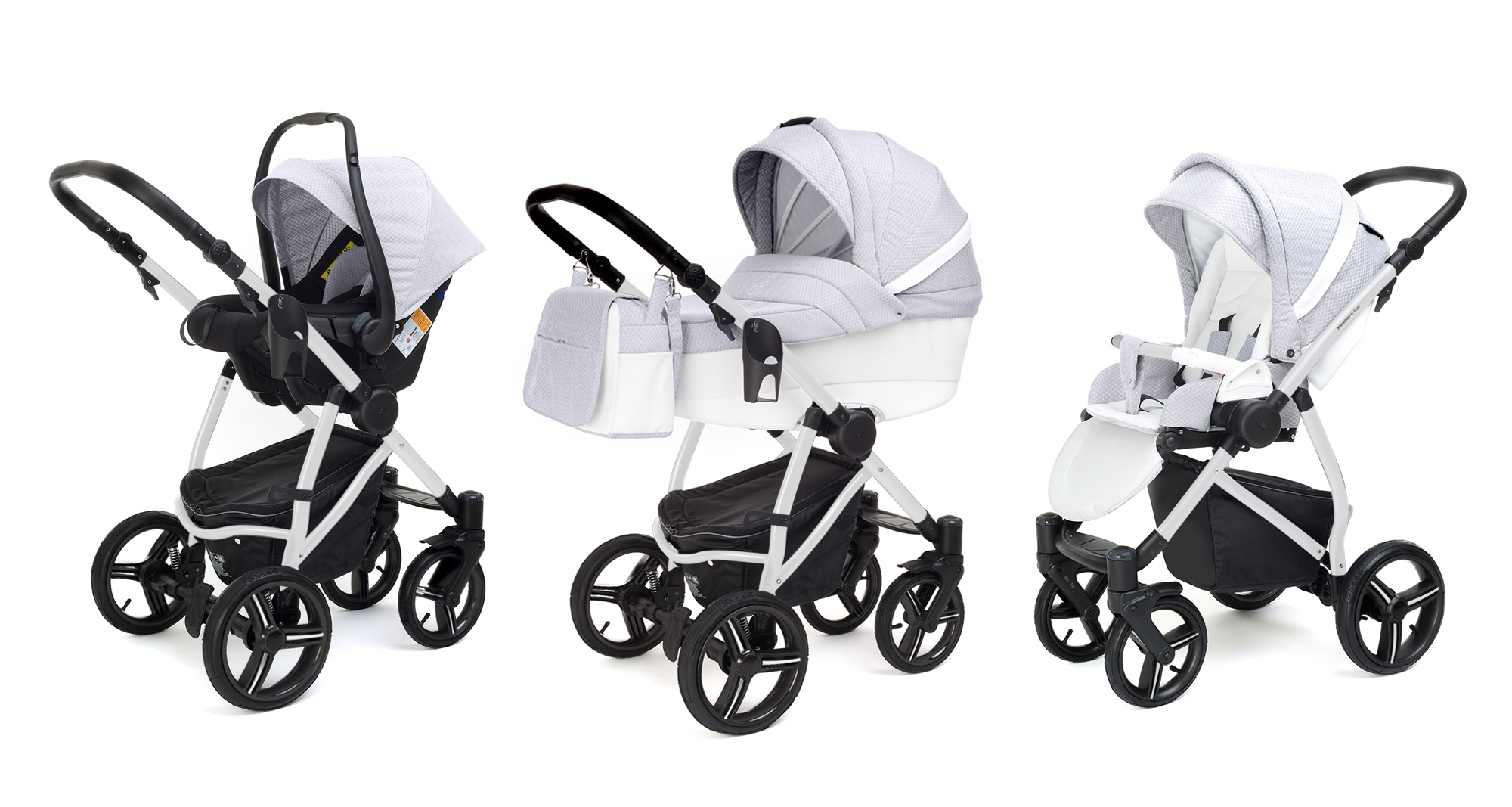 Коляска 3 в 1 Esspero Grand Newborn Lux (шасси White) Grey Diamond