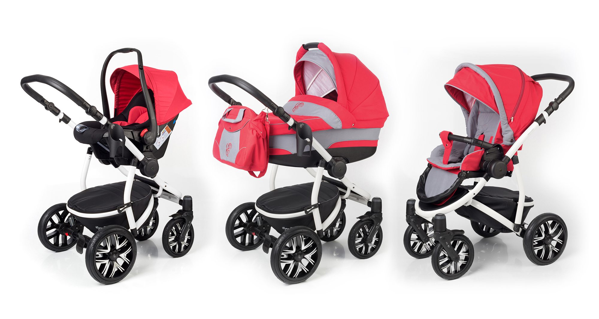 Коляска 3 в 1 Esspero Discovery (шасси White) Red Grey
