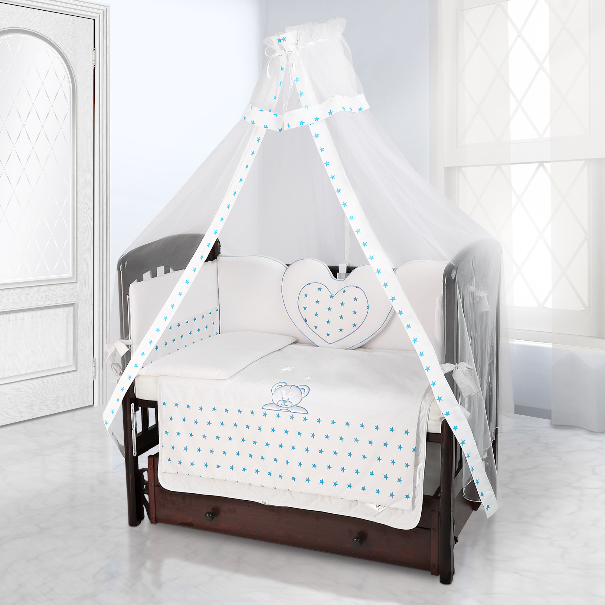 Балдахин на детскую кроватку Beatrice Bambini Bianco Neve Stella Bianco Blu