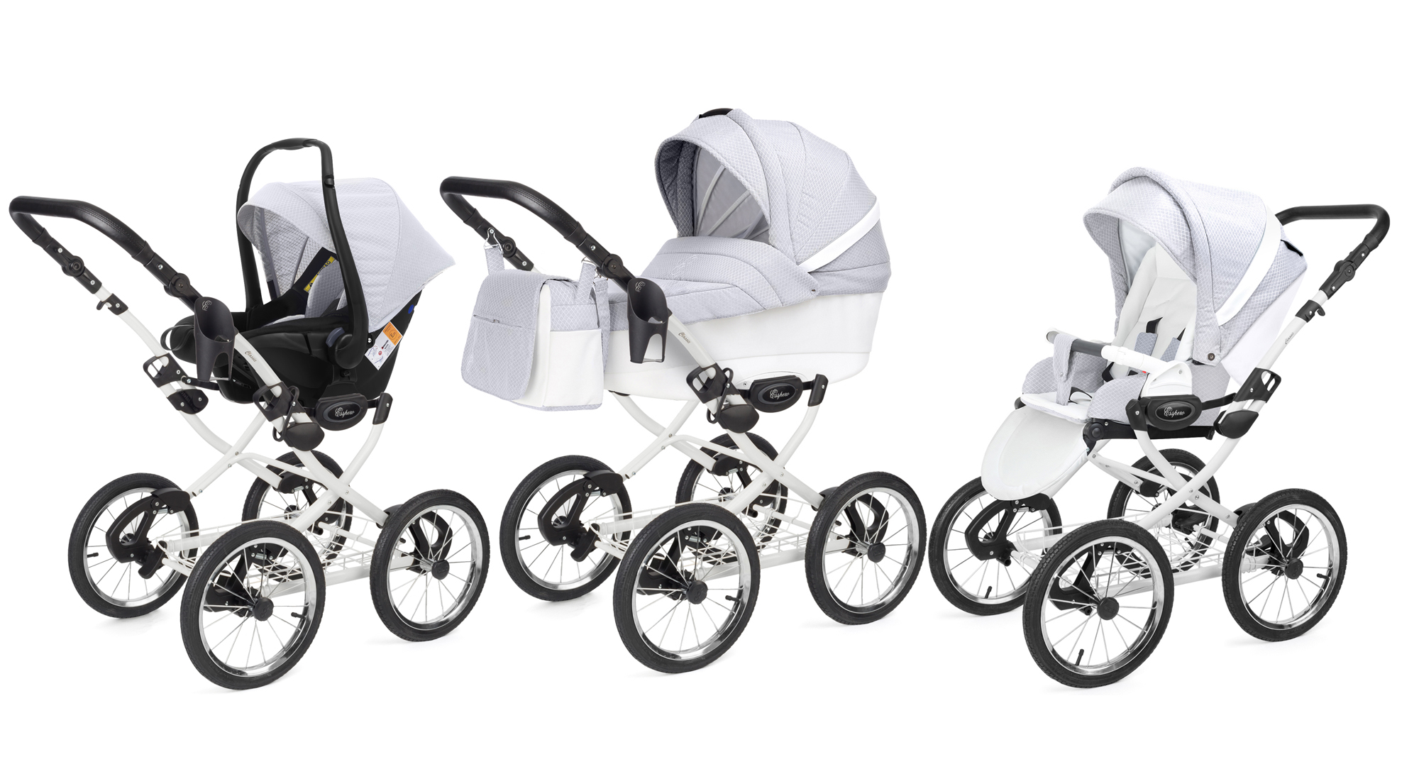 Коляска 3 в 1 Esspero Grand Classic (шасси White) Grey Diamond
