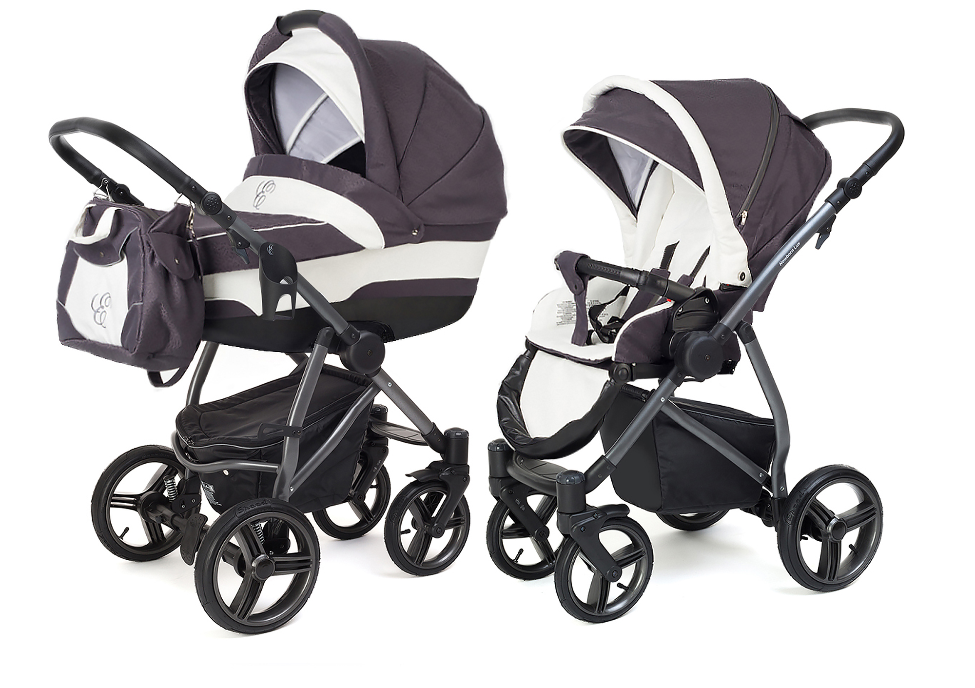 Коляска 2 в 1 Esspero Newborn Lux (шасси Graphite) Grey Leves