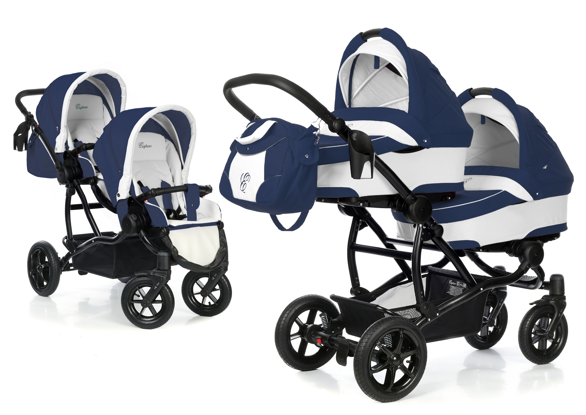 Коляска для двойни 2 в 1 Esspero Duetto (шасси Black) Navy Grey