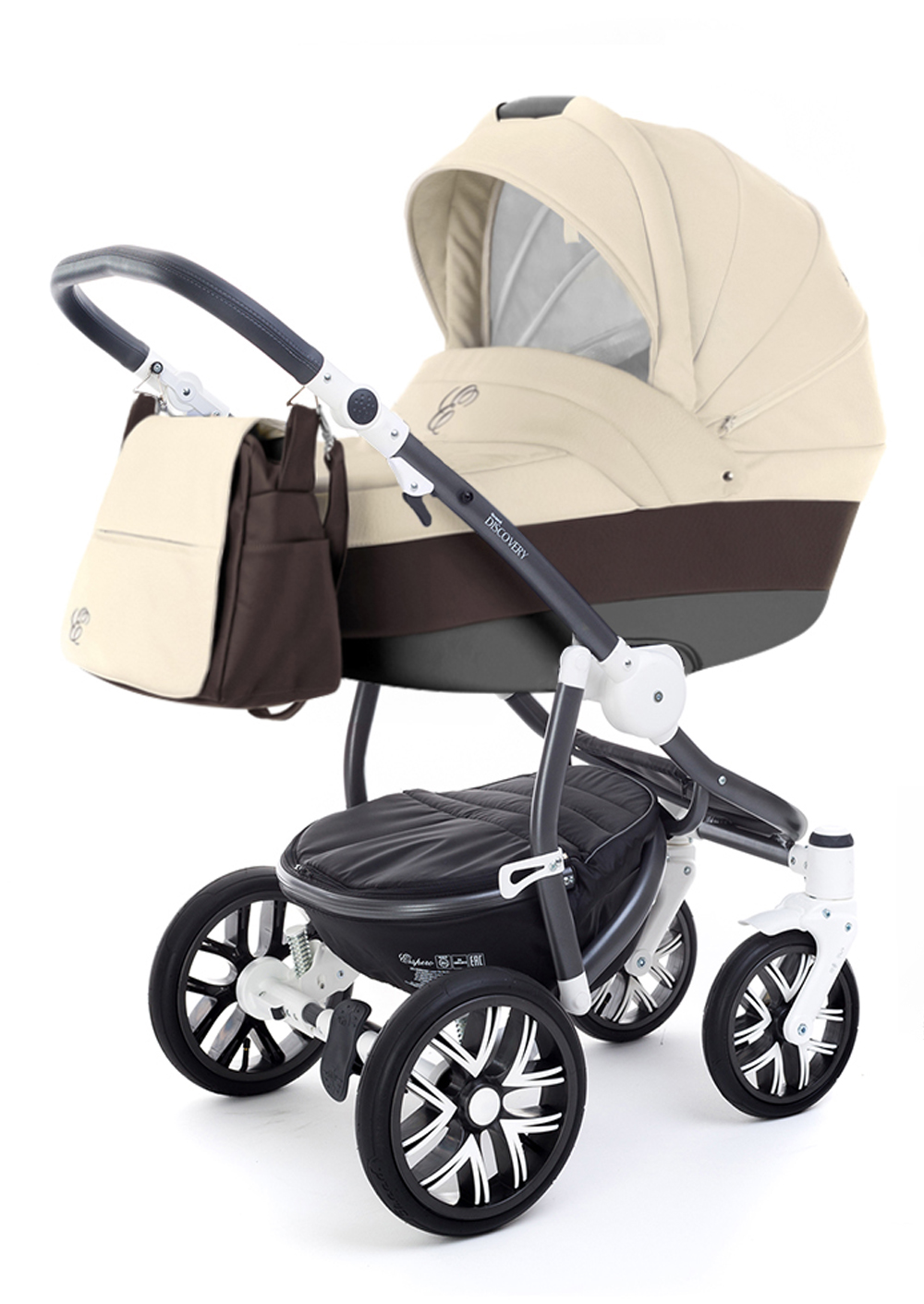 Коляска для новорожденных Esspero Grand Discovery (шасси Graphite White) Cream leatherette