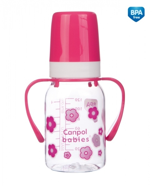 Бутылочка Canpol тритановая, с ручками, сил. соска, 3+ мес., 120 мл, арт. 11/821prz розовый
