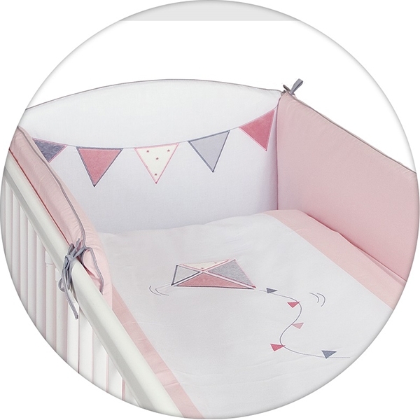 Постельное бельё Ceba Baby с вышивкой 3 предмета Kite White/Pink