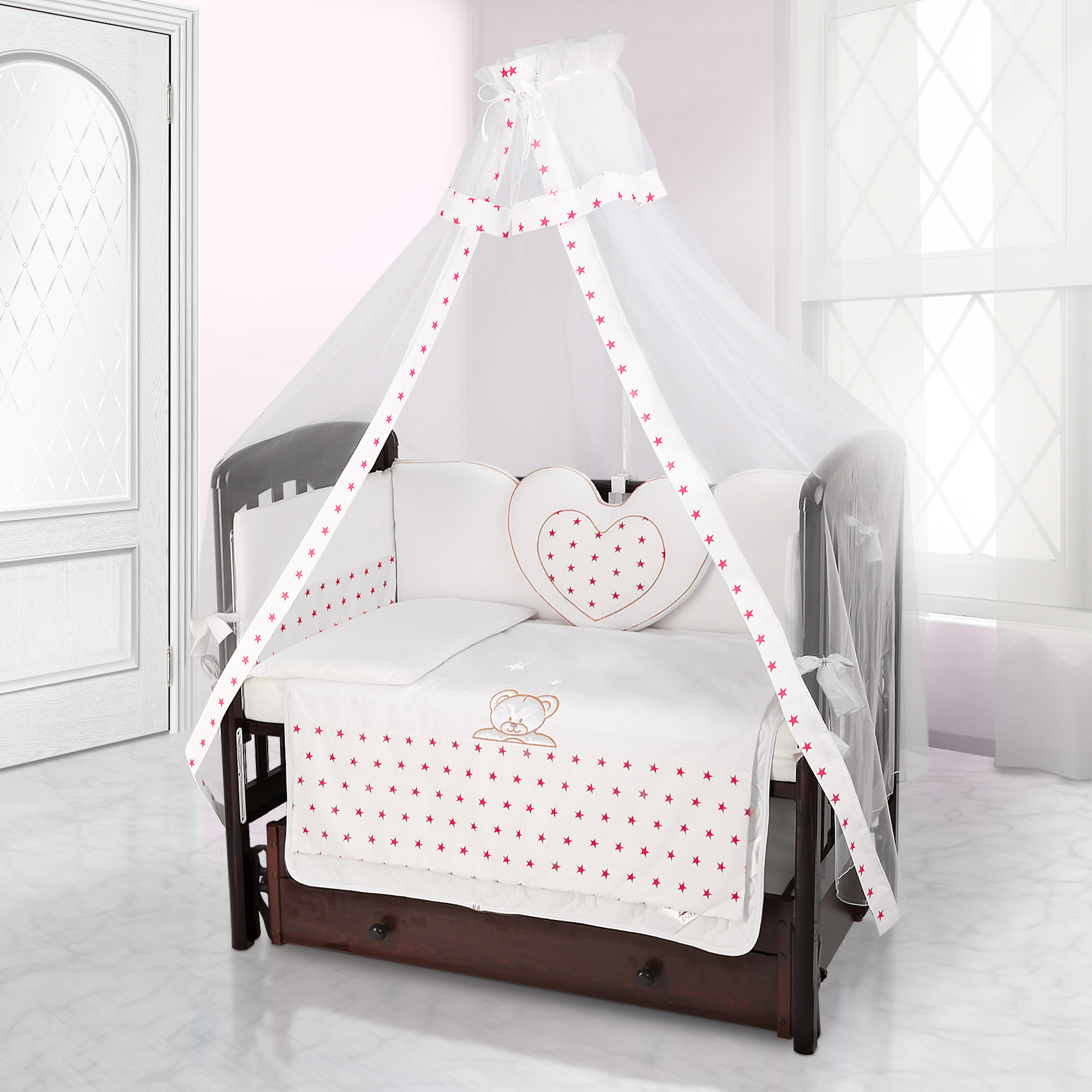 Балдахин на детскую кроватку Beatrice Bambini Bianco Neve Stella Bianco Rosa