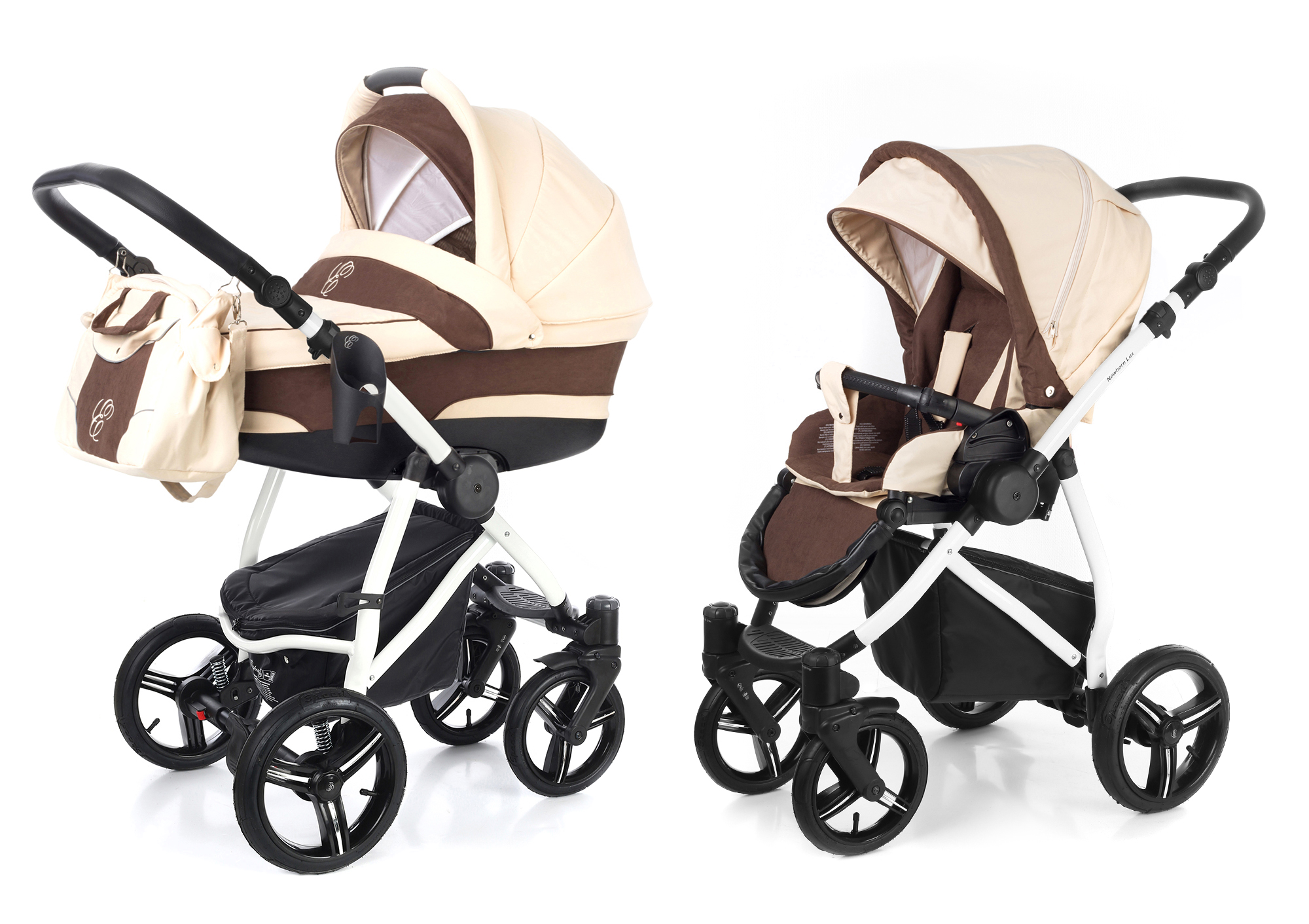 Коляска 2 в 1 Esspero Newborn Lux (шасси White) Beige Brown