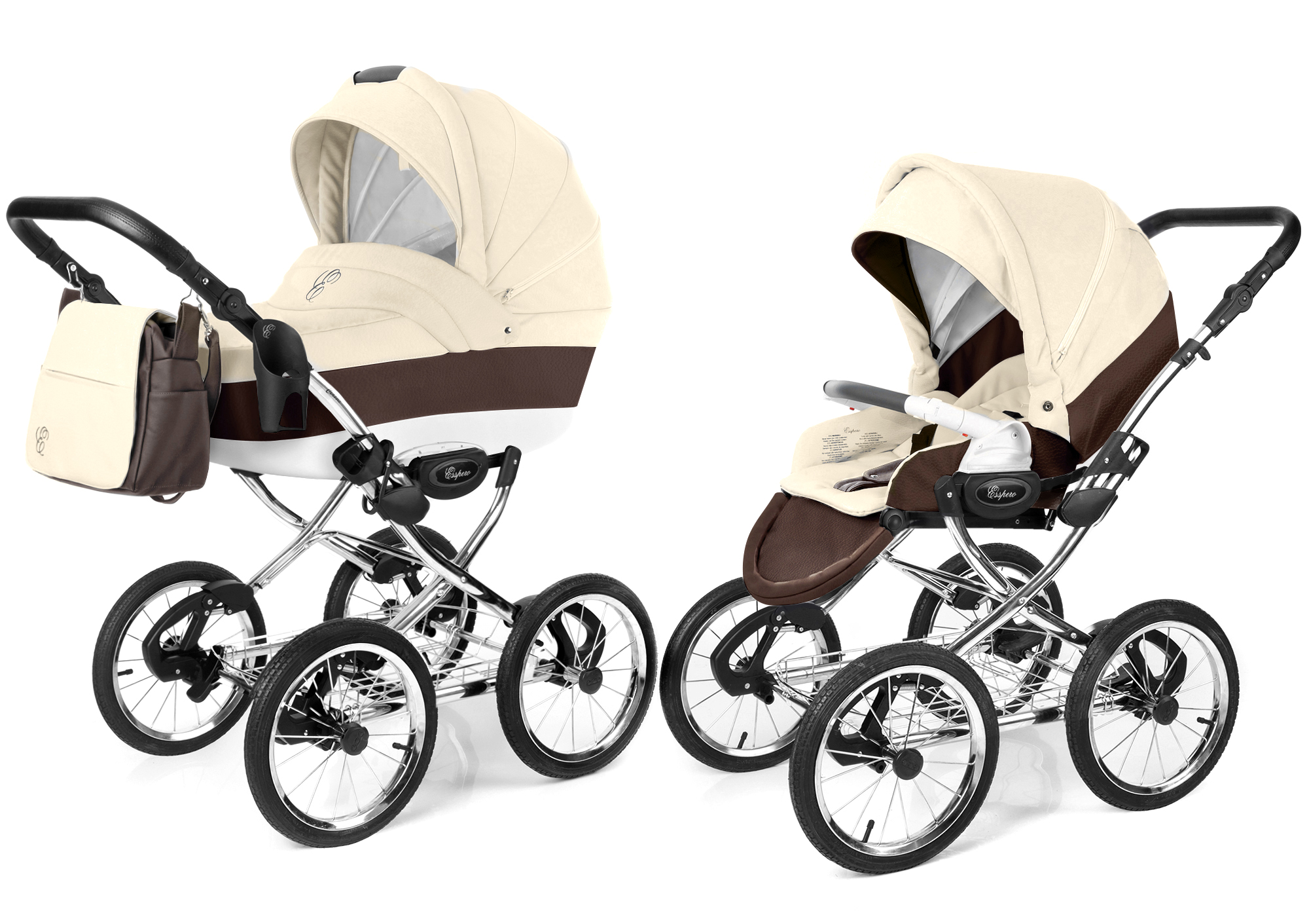Коляска 2 в 1 Esspero Grand Classic (шасси Chrome) Cream leatherette