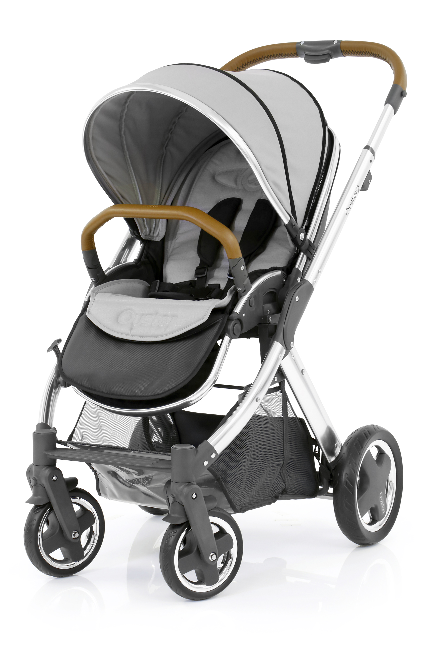 Прогулочная коляска Oyster 2 + Colour Pack (шасси Chrome/Brown) Pure Silver
