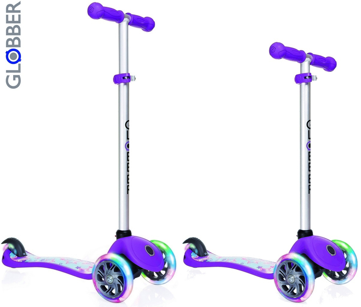 Самокат GLOBBER PRIMO Fantasy с 3 светящимися колесами STARS Violet Neon Purple