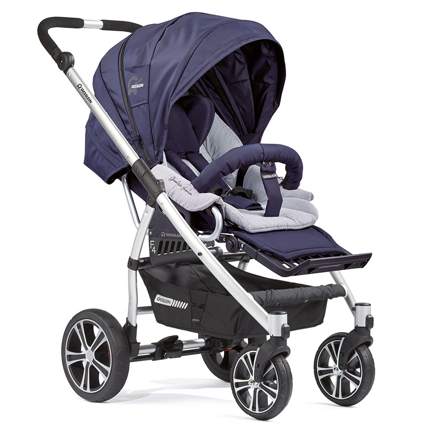 Прогулочная коляска Gesslein F4 Air+ с накидкой на ножки синий/серый