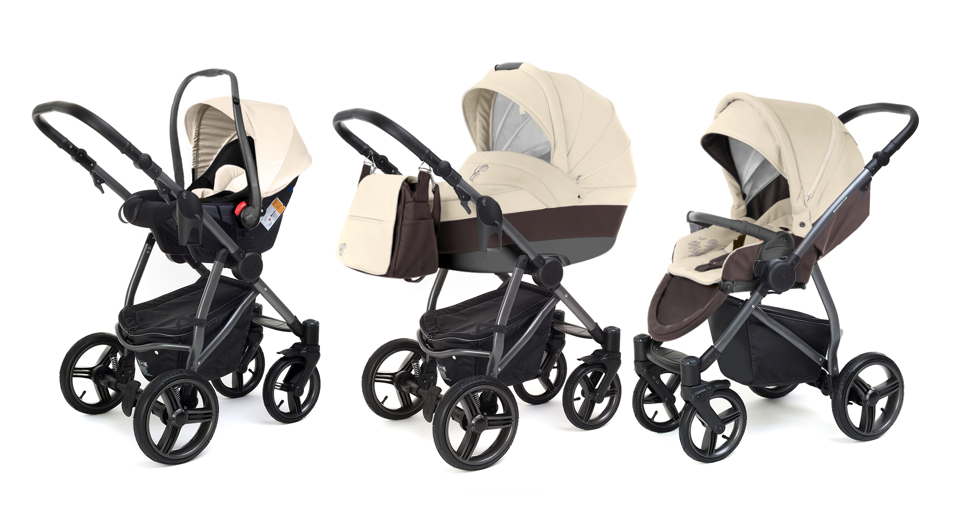 Коляска 3 в 1 Esspero Grand Newborn Lux (шасси Graphite) Cream leatherette