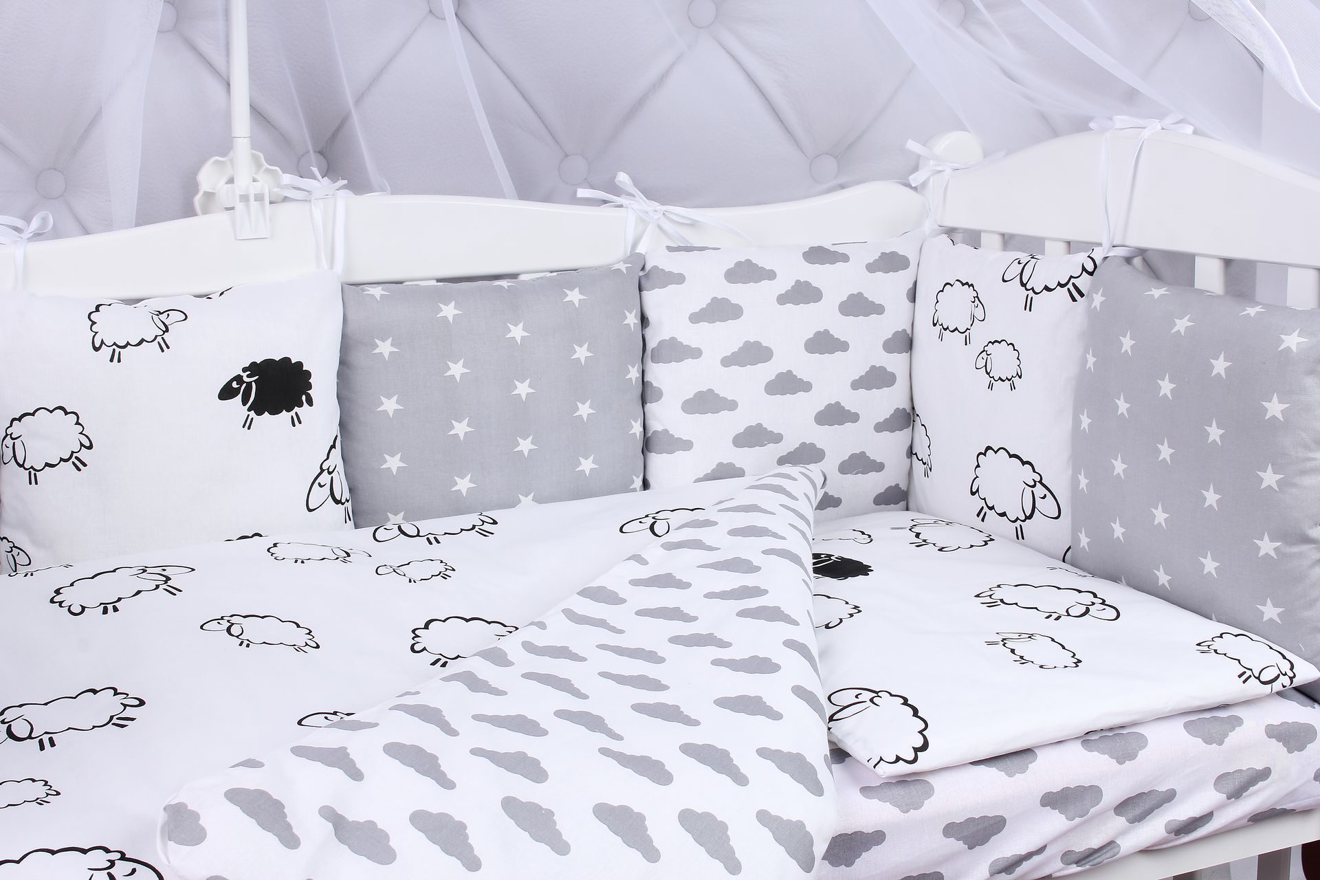 Комплект в кроватку AmaroBaby 15 предметов (3+12 подушек-бортиков) GOOD NIGHT (поплин/бязь)