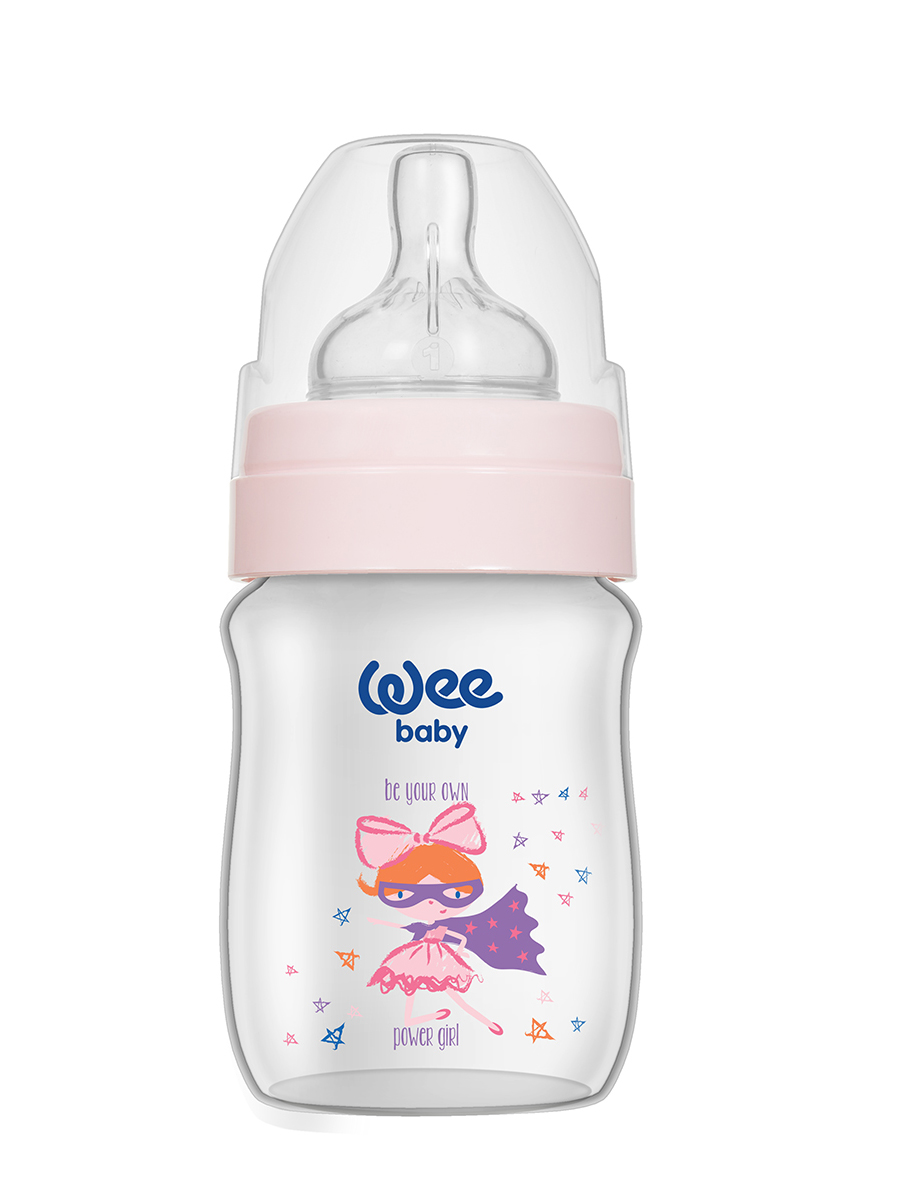 Бутылочка для кормления с широким горлышком с силиконовой соской р-р1, WeeBaby Classic Plus, 150 мл Девочка