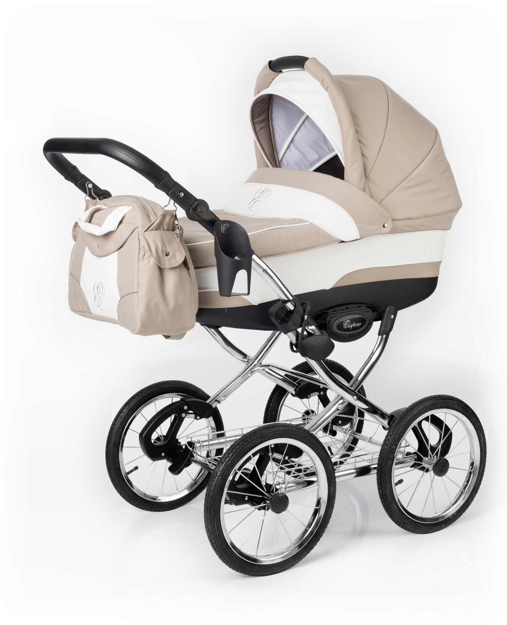 Коляска для новорожденных Esspero Classic (шасси Chrome) Khakki Lux