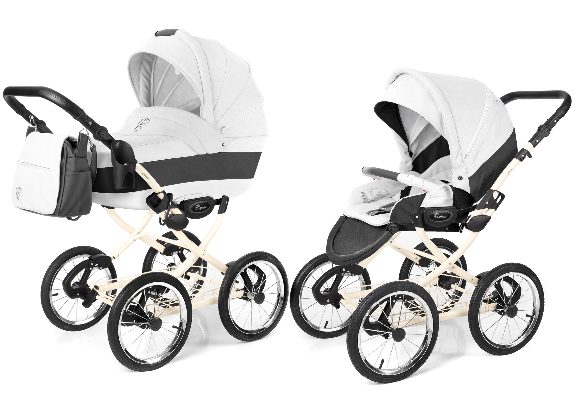 Коляска 2 в 1 Esspero Grand Classic (шасси Beige) White leatherette