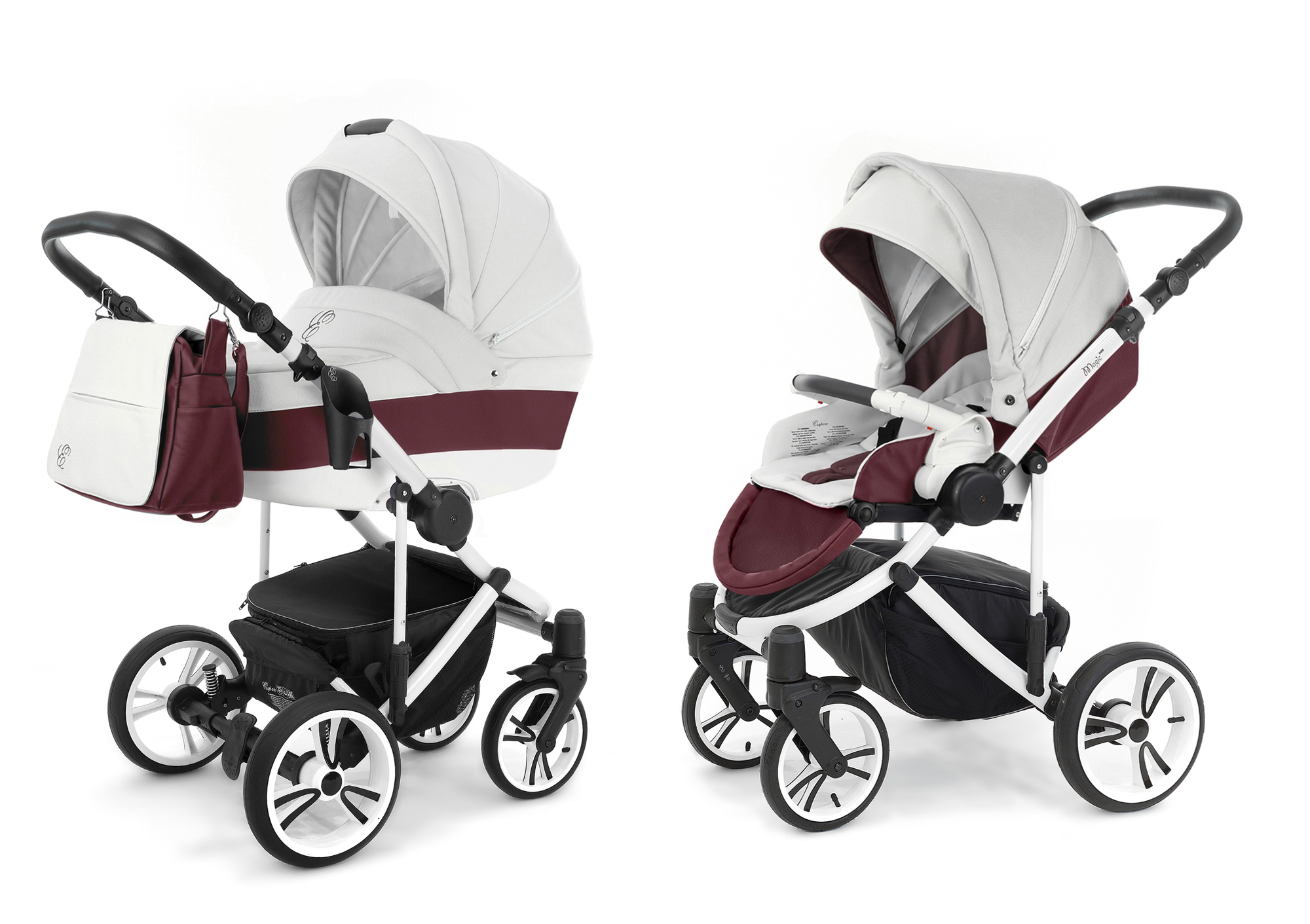 Коляска 2 в 1 Esspero Grand Magic Pro (шасси White) Maroon leatherette