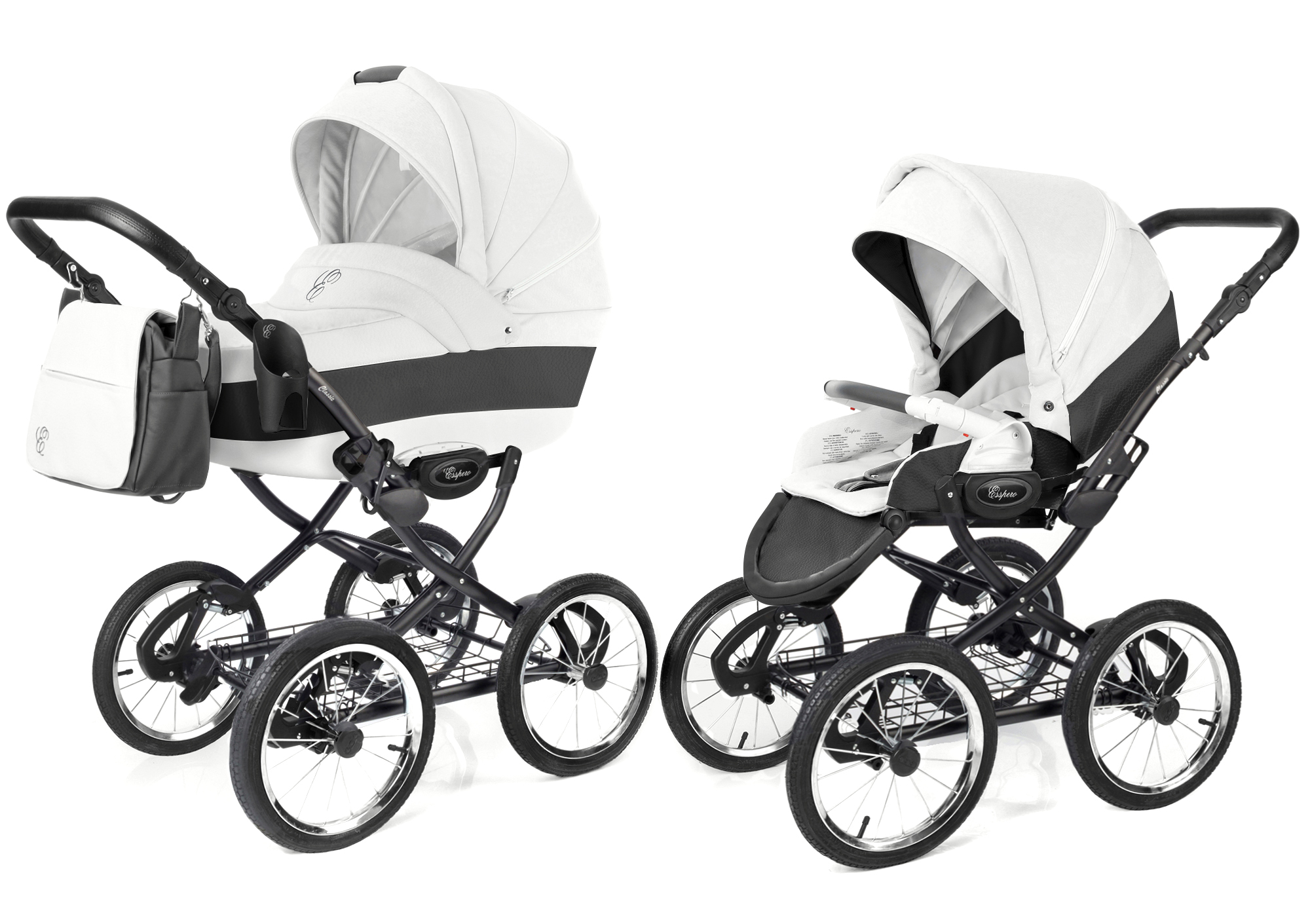 Коляска 2 в 1 Esspero Grand Classic (шасси Black) White leatherette