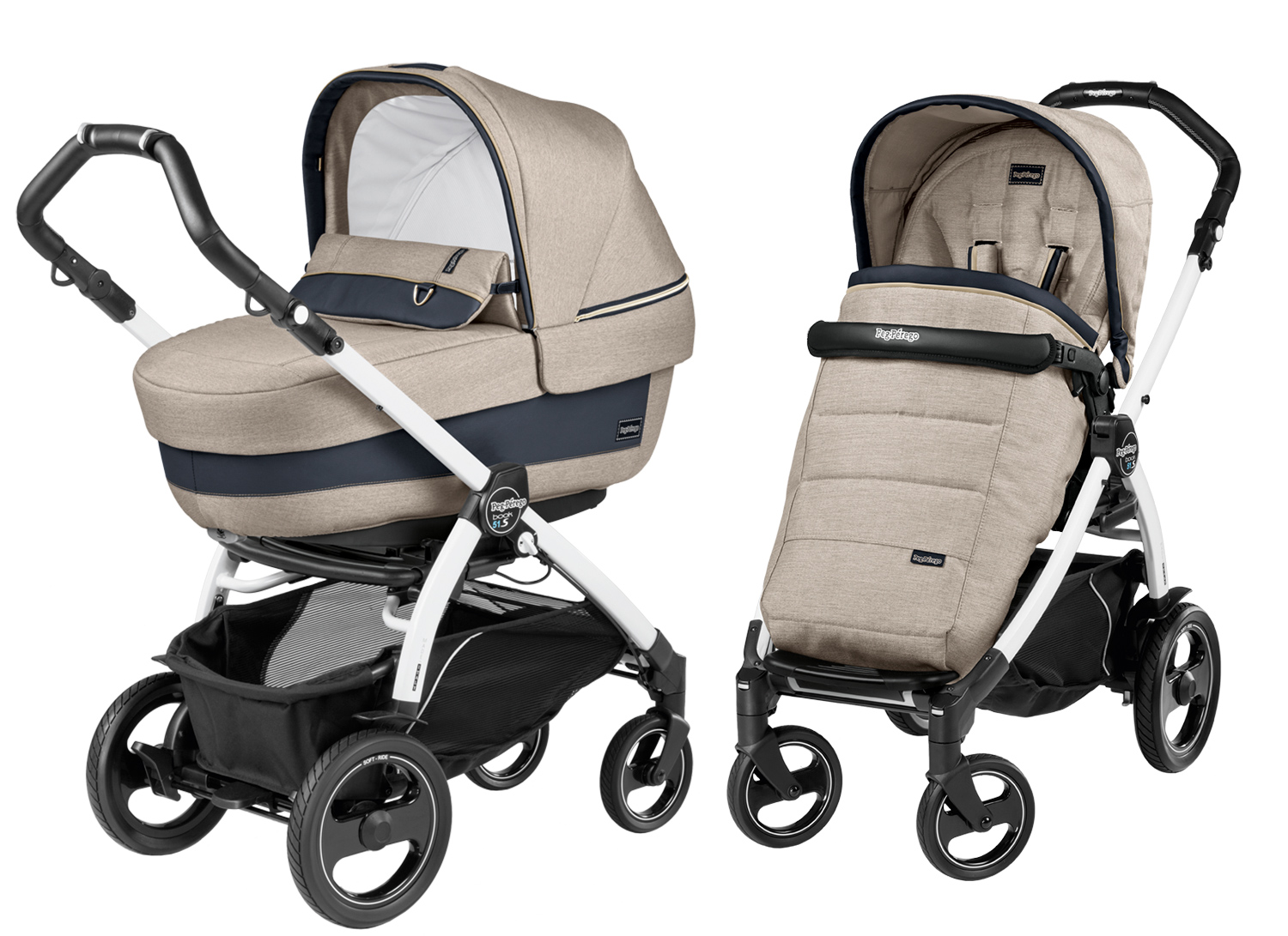 Коляска 2 в 1 Peg Perego Book 51 S Elite Modular (шасси White/Black) Luxe Beige