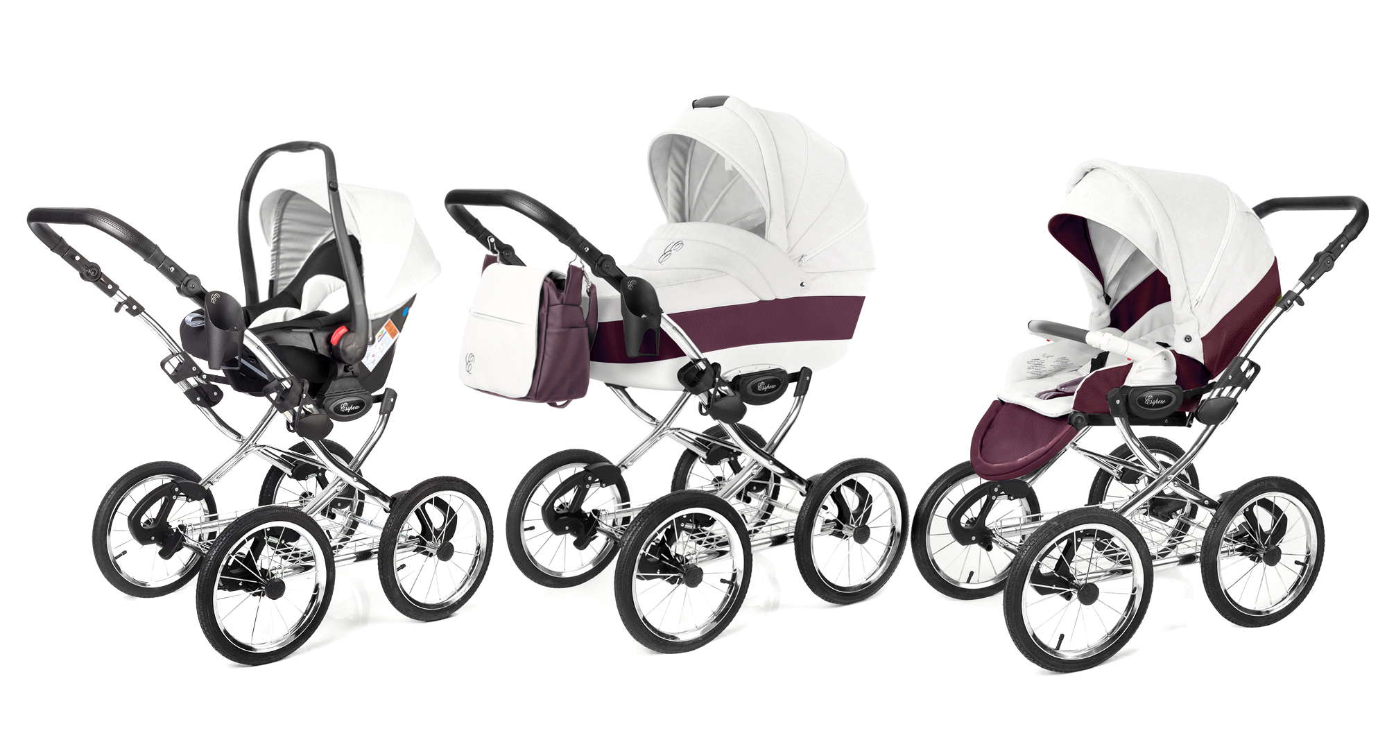 Коляска 3 в 1 Esspero Grand Classic (шасси Chrome) Maroon leatherette