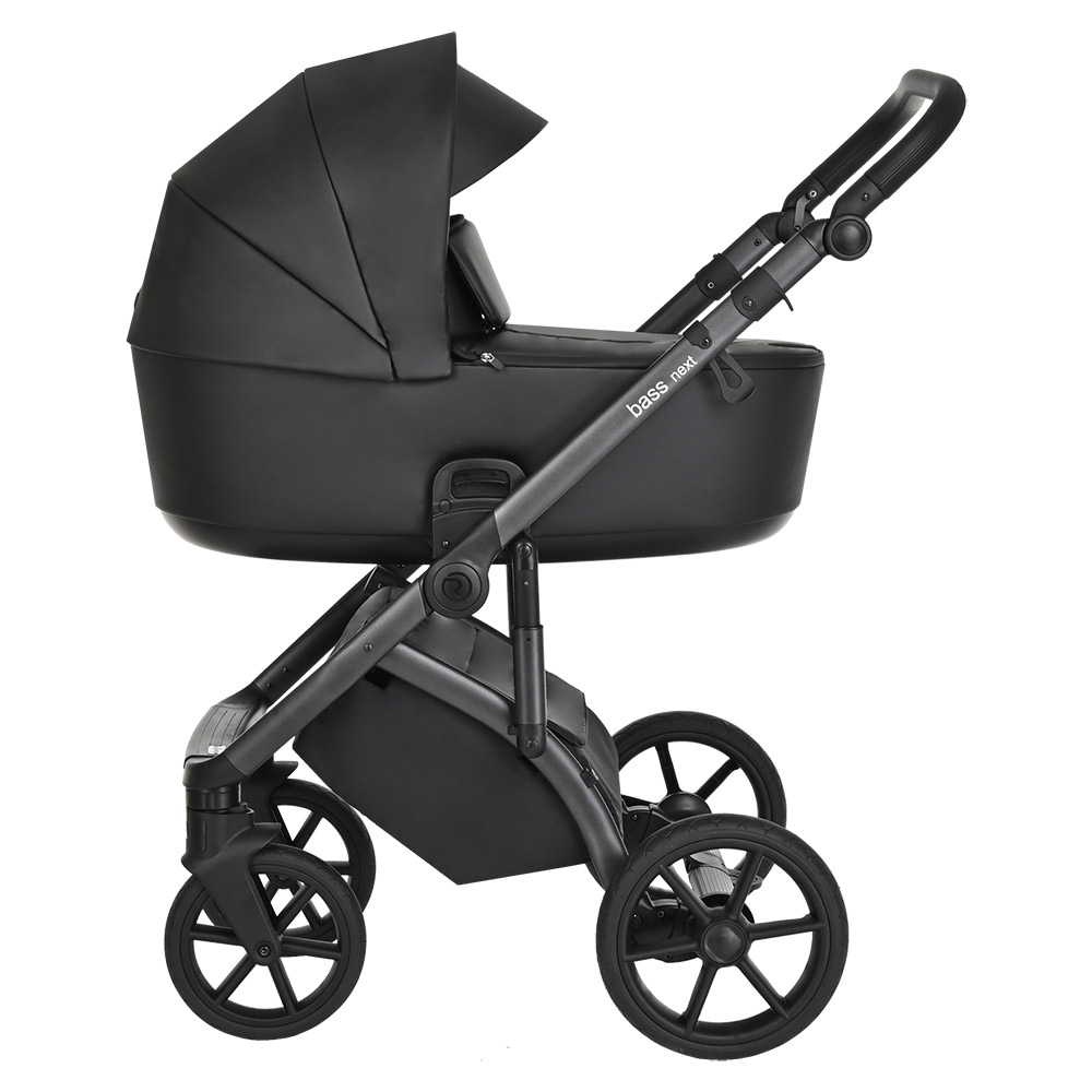 Коляска 3 в 1 Roan Bass Next Кожа Black/Black/руч.Черный
