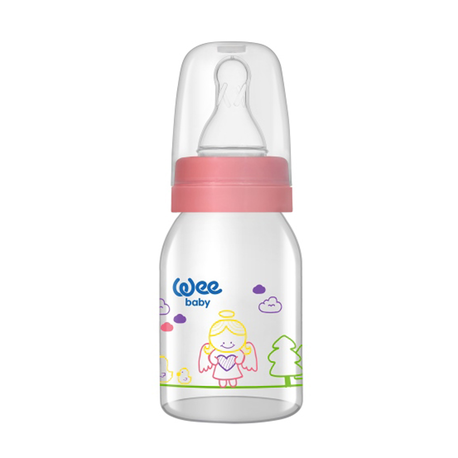 Бутылочка для кормления с силиконовой соской р-р 1 WeeBaby Стеклянная, 125 мл Девочка