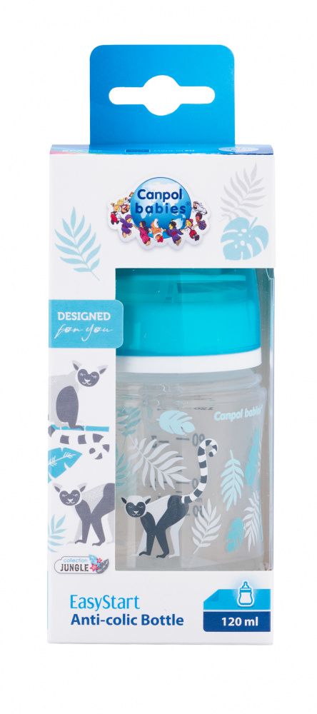 Бутылочка Canpol Jungle PP EasyStart с шир. горлышком, антиколик., арт. 35/226, 120 мл, 0м+ серый