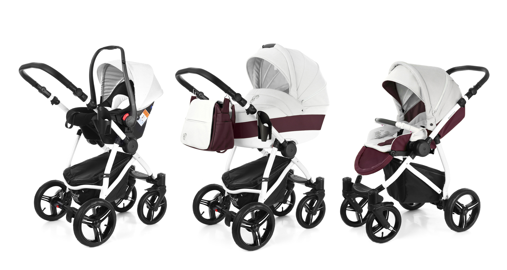 Коляска 3 в 1 Esspero Grand Newborn Lux (шасси White) Maroon leatherette