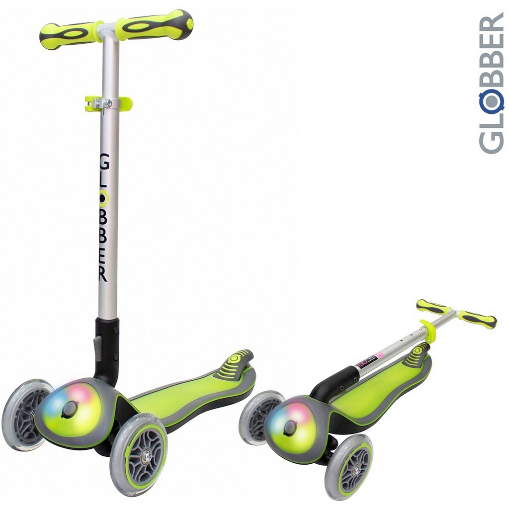Самокат Globber Elite F My Free Fold up со светящейся платформой Green