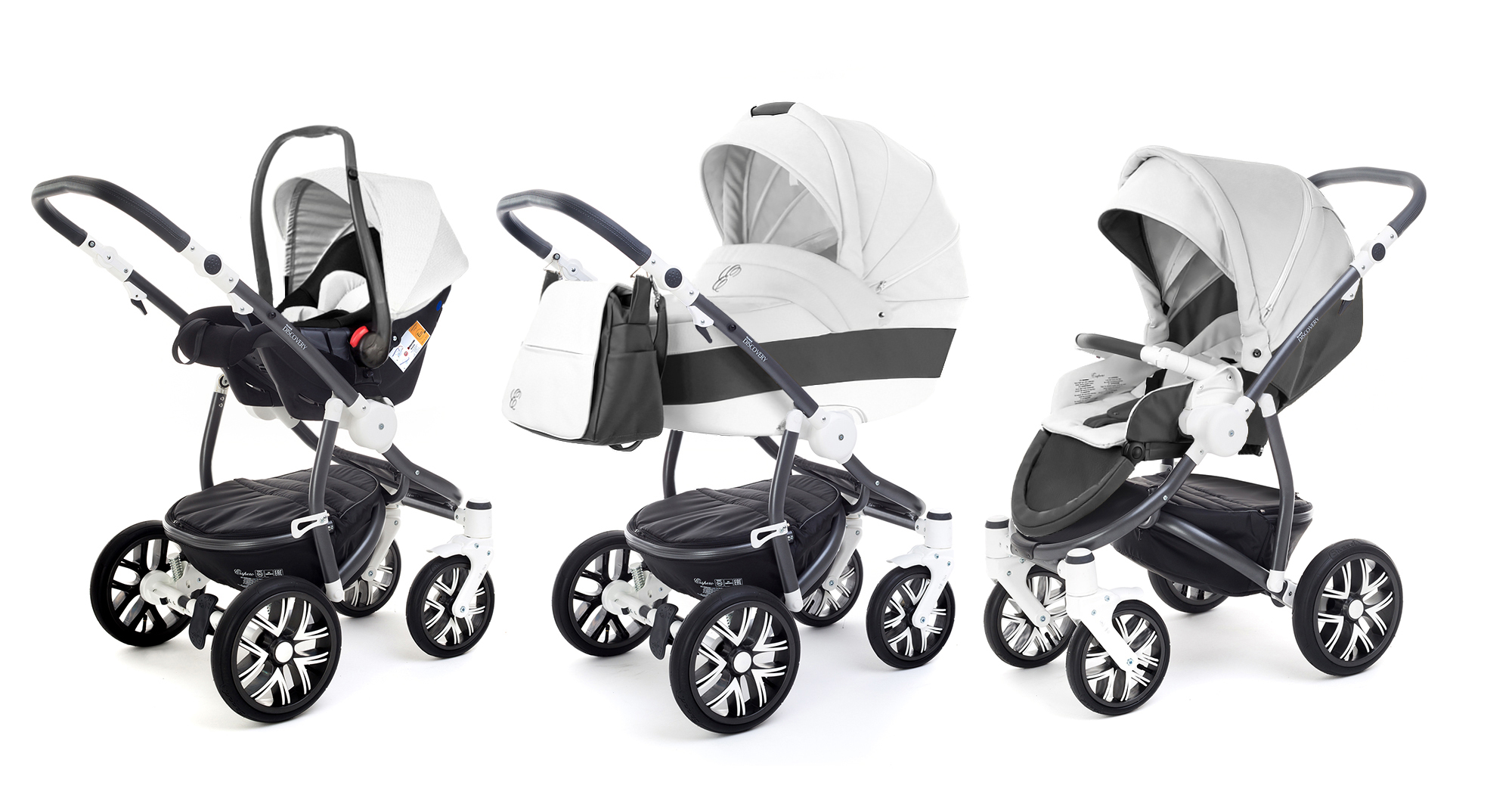 Коляска 3 в 1 Esspero Grand Discovery (шасси Graphite White) White leatherette
