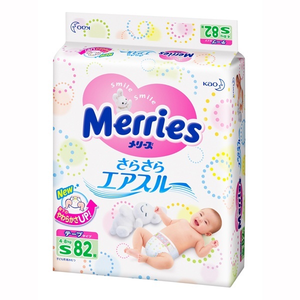 Подгузники Merries Мериес 4-8 кг. 82 шт. (S)