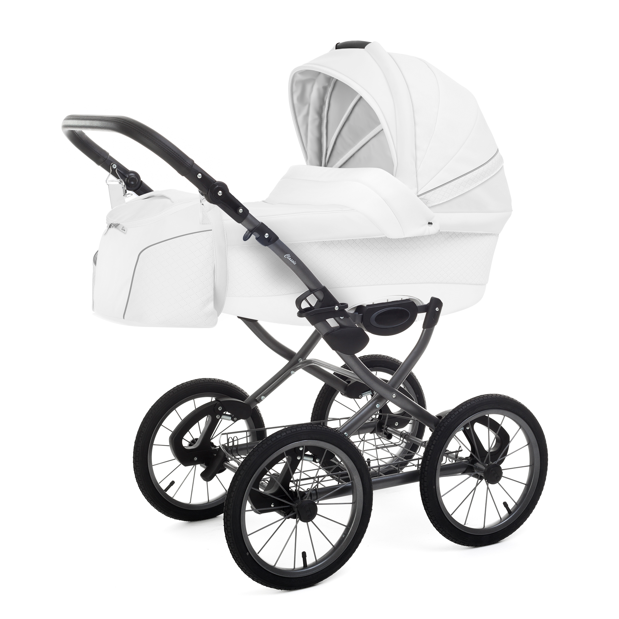 Коляска для новорожденных Esspero Grand Classic (шасси Graphite) Nappa White