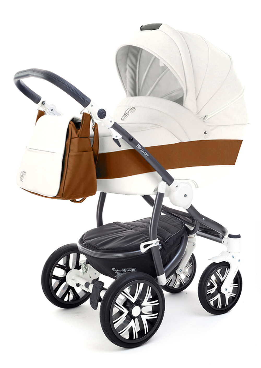 Коляска для новорожденных Esspero Grand Discovery (шасси Graphite White) Orange leatherette