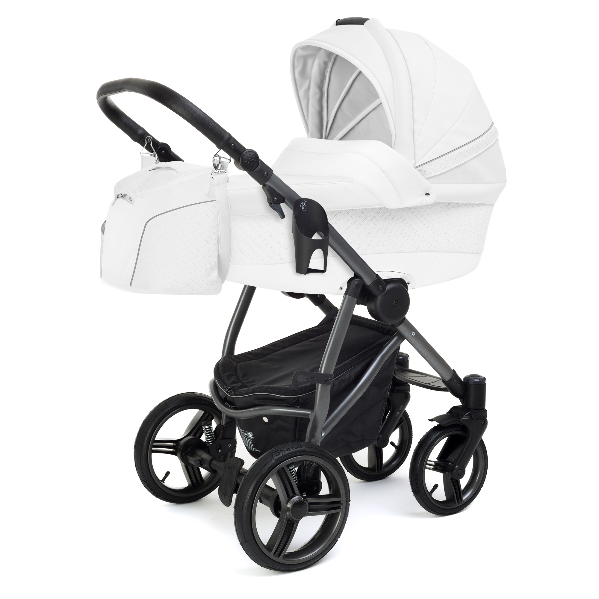 Коляска для новорожденных Esspero Grand Newborn Lux (шасси Graphite) Nappa White