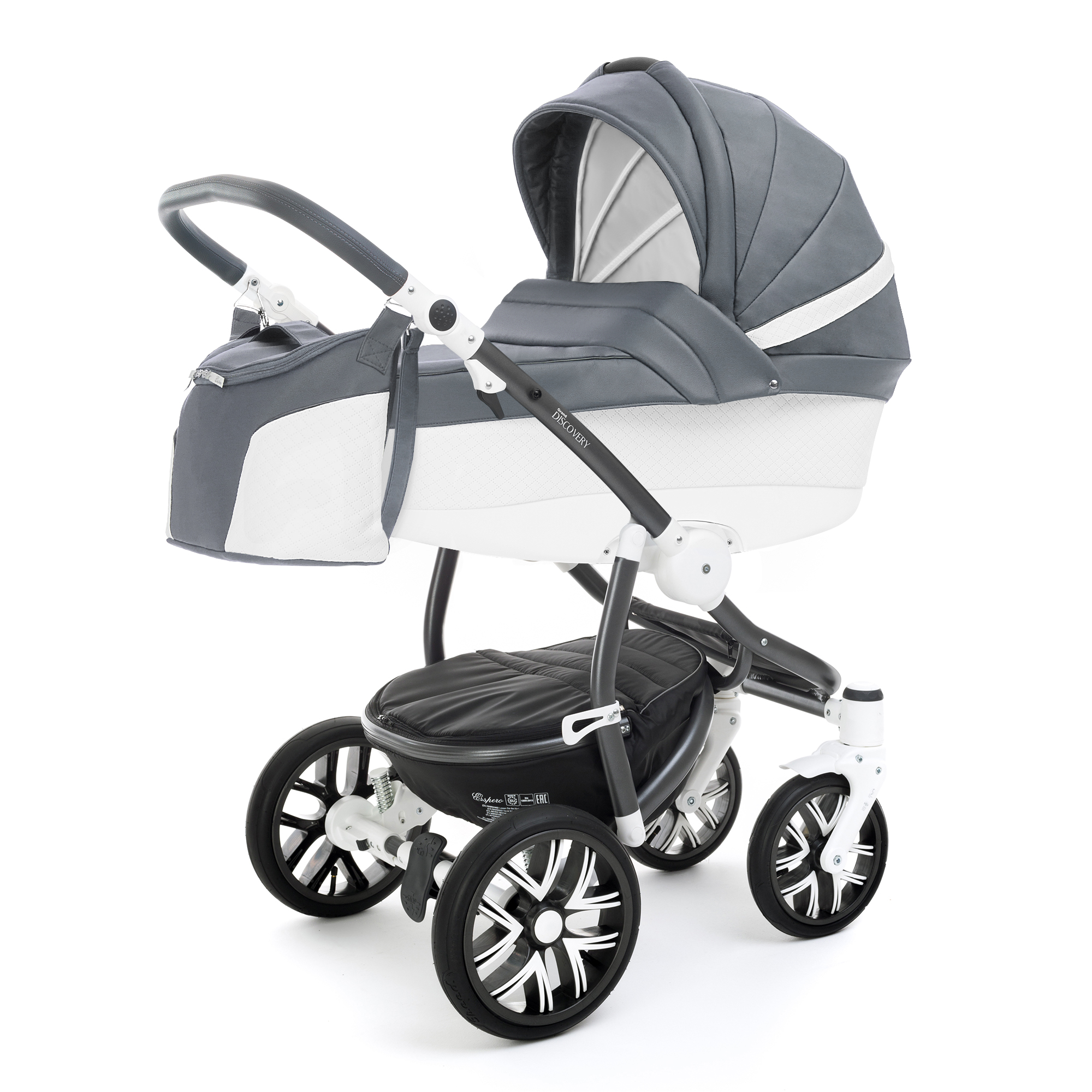 Коляска для новорожденных Esspero Grand Discovery (шасси Graphite White) Nappa Blue Grey