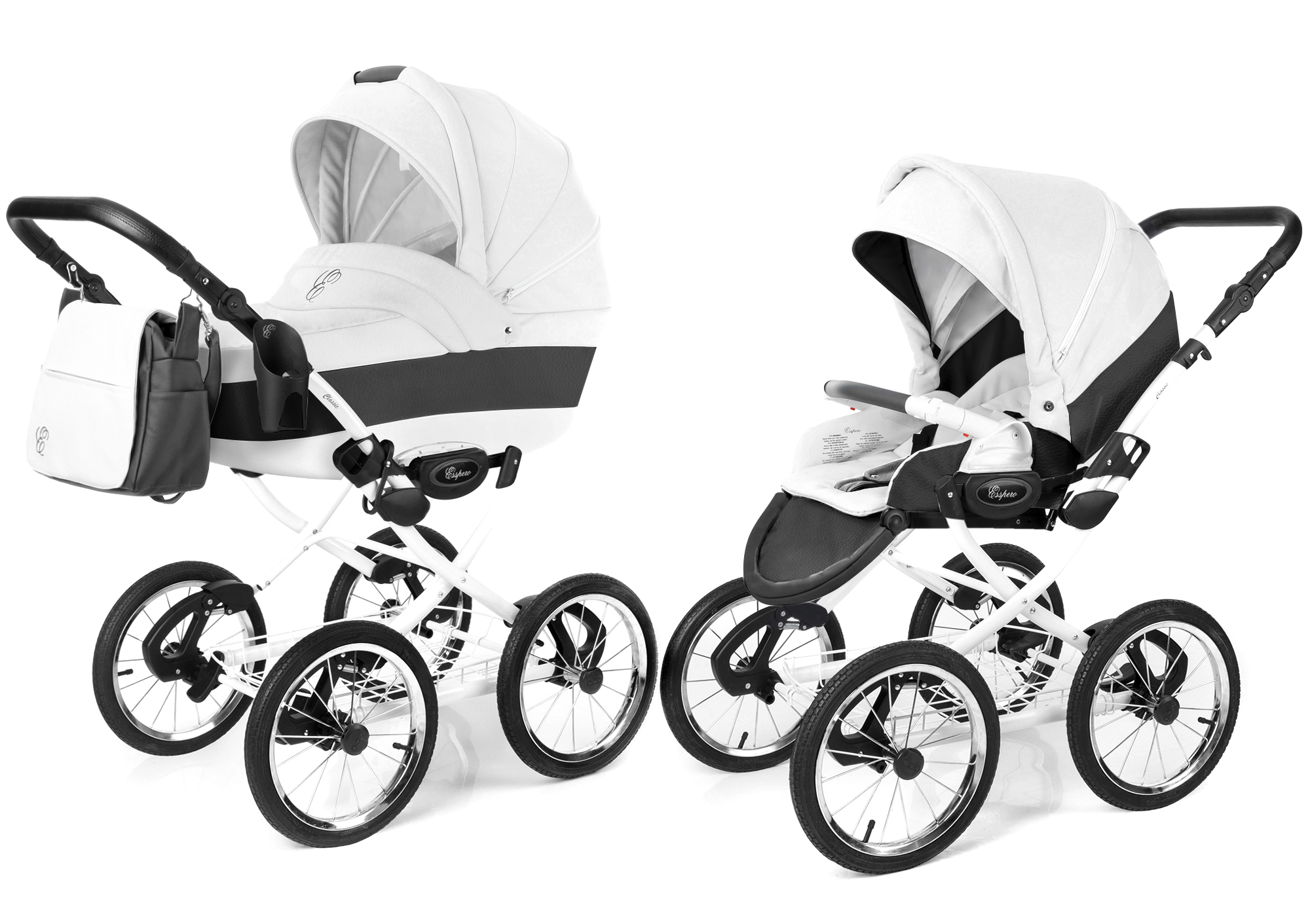 Коляска 2 в 1 Esspero Grand Classic (шасси White) White leatherette
