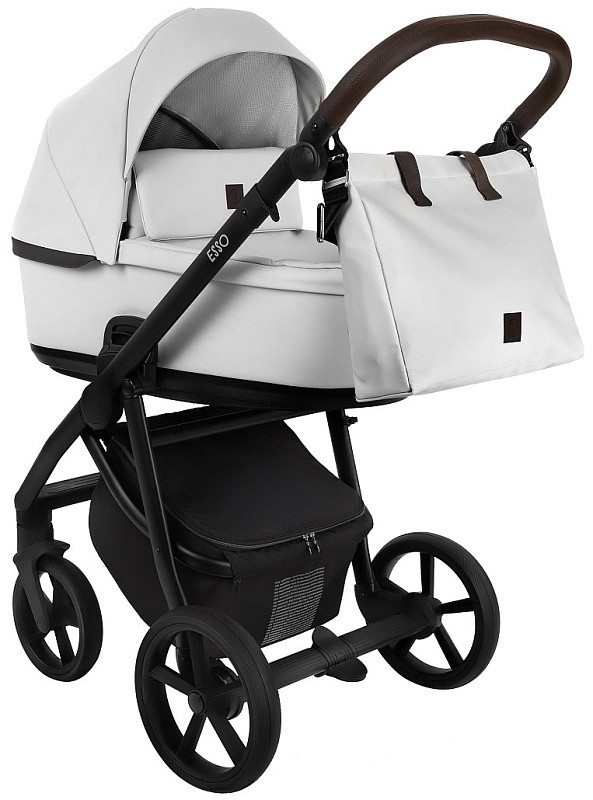 Коляска 2 в 1 Roan Esso Кожа White/Black/руч.Тем.коричневый
