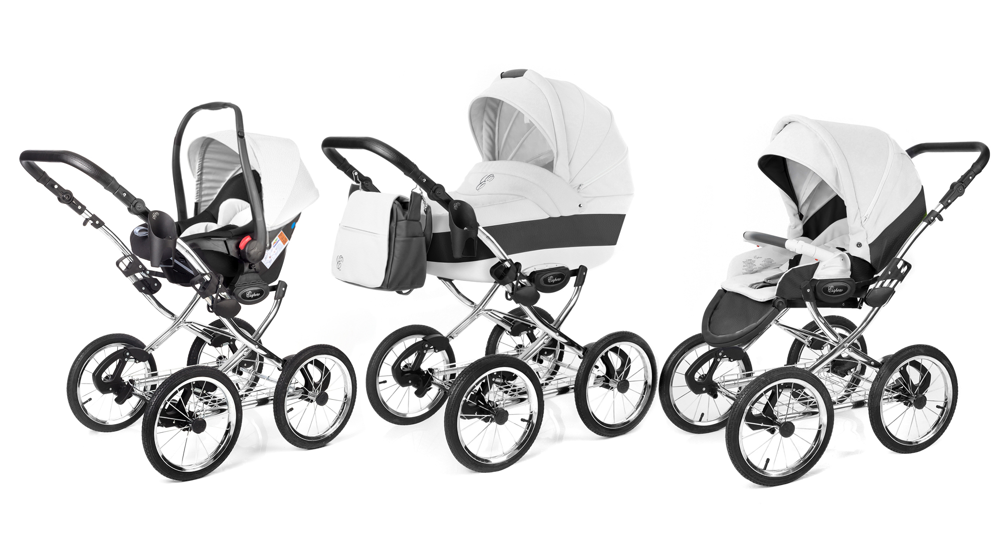 Коляска 3 в 1 Esspero Grand Classic (шасси Chrome) White leatherette